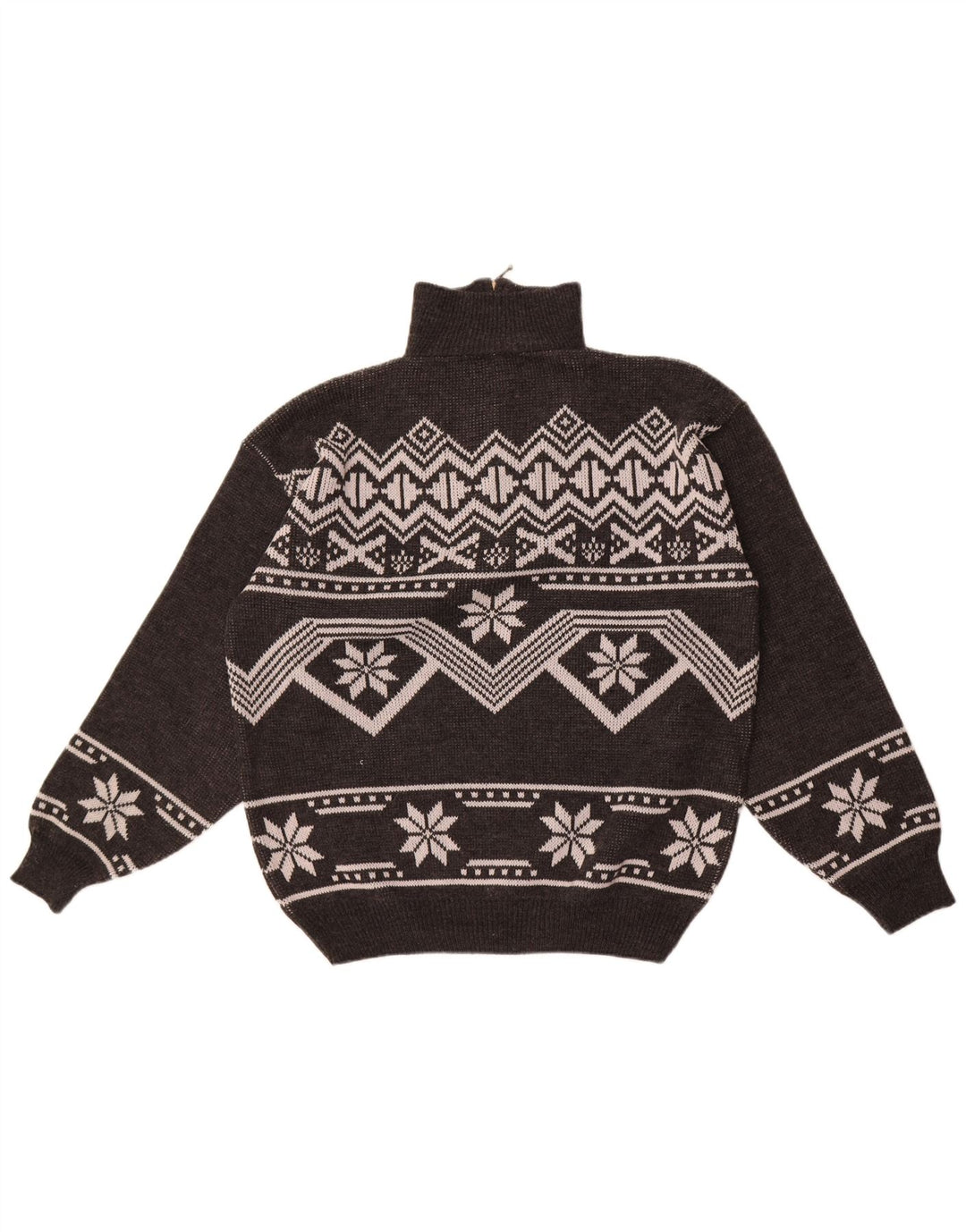 Jacques Lorant Herre Zip Neck Jumper Sweater Large Grey Fair Isle
