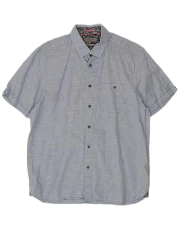Ted Baker Kortærmet Herreskjorte Størrelse 5 XL Blå Flecked Bomuld