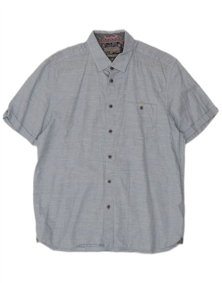 Ted Baker Kortærmet Herreskjorte Størrelse 5 XL Blå Flecked Bomuld