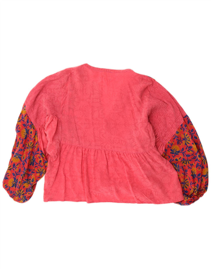 Sissel Edelbo Dame Oversized Pullover Shirt UK 10 Small Pink Floral Silk