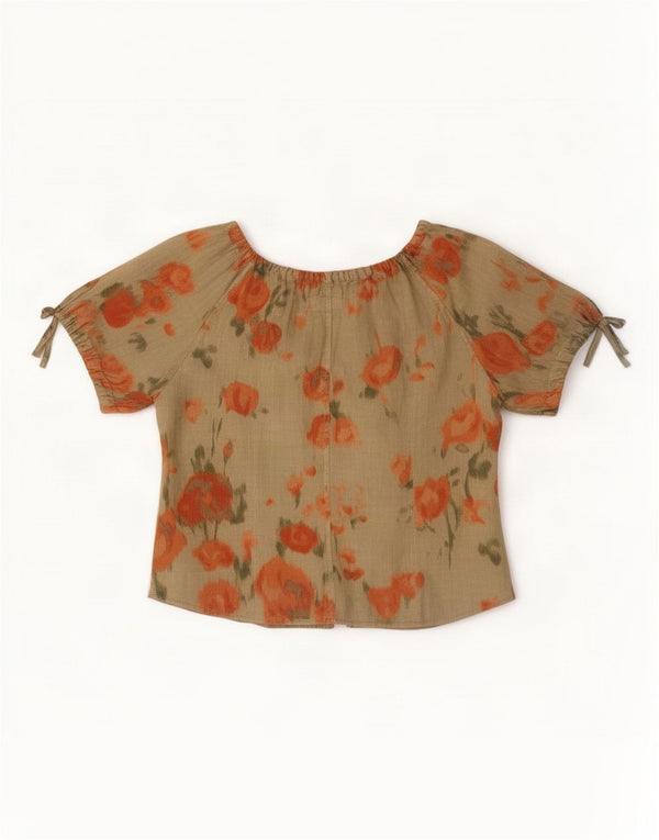 Gio Anna Dame Kortærmet Skjorte Bluse IT 46 Large Khaki Floral Linen