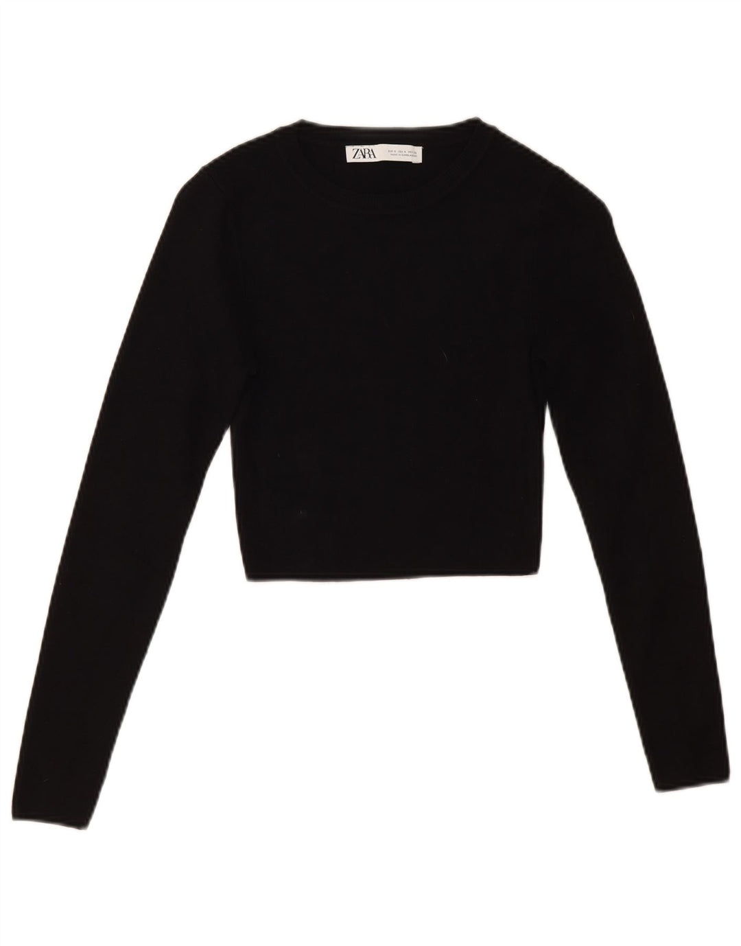 Zara Dame Crop Crew Neck Jumper Sweater UK10 Small Black Viscose