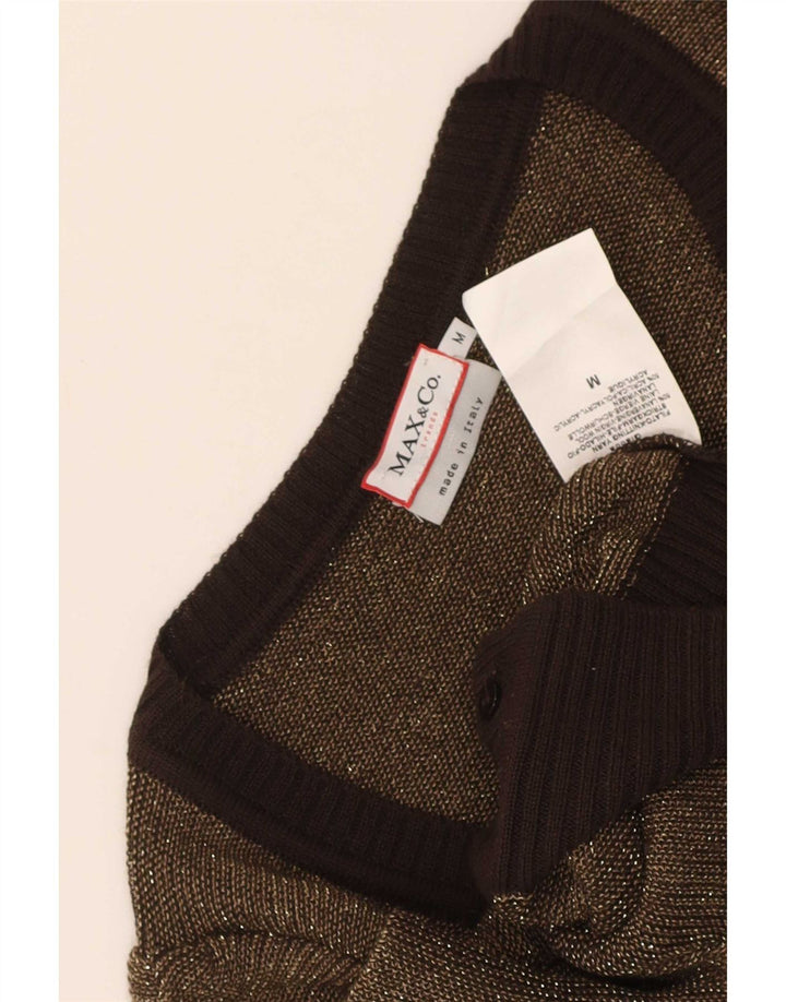 Max & Co. Womens Crop Cardigan Sweater UK 12 Medium Brown Colourblock