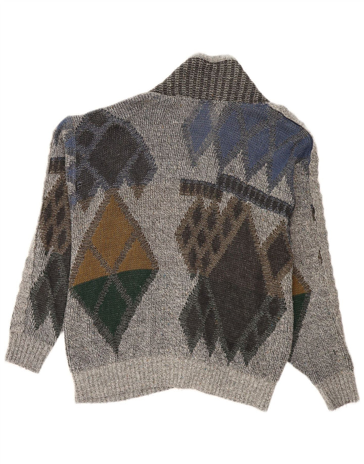 Vintage herre cardigan sweater IT 50 Medium Grey Argyle/Diamond