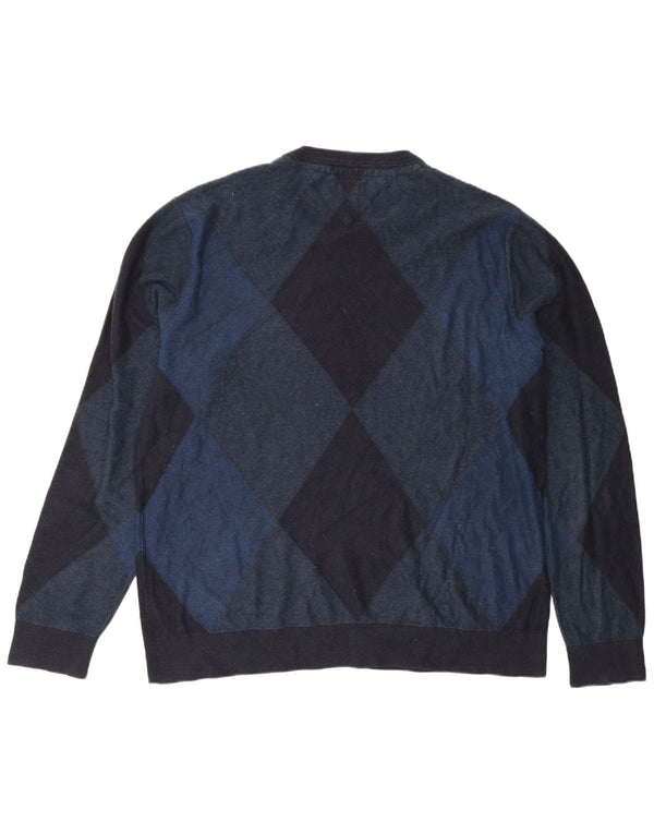 Tommy Hilfiger Herre Crew Neck Jumper Sweater 2XL Navy Blue Argyle/Diamond