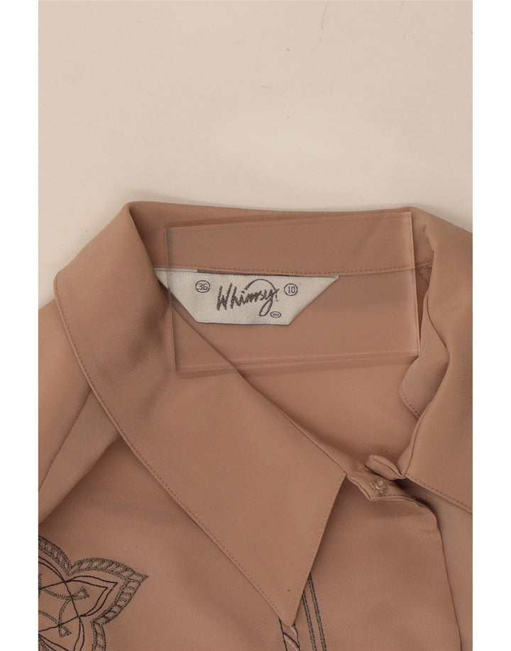 WHIMSY Womens Longline Shirt Blouse US 10 Large Beige Floral Polyester Vintage Whimsy and Second-Hand Whimsy from Messina Hembry 