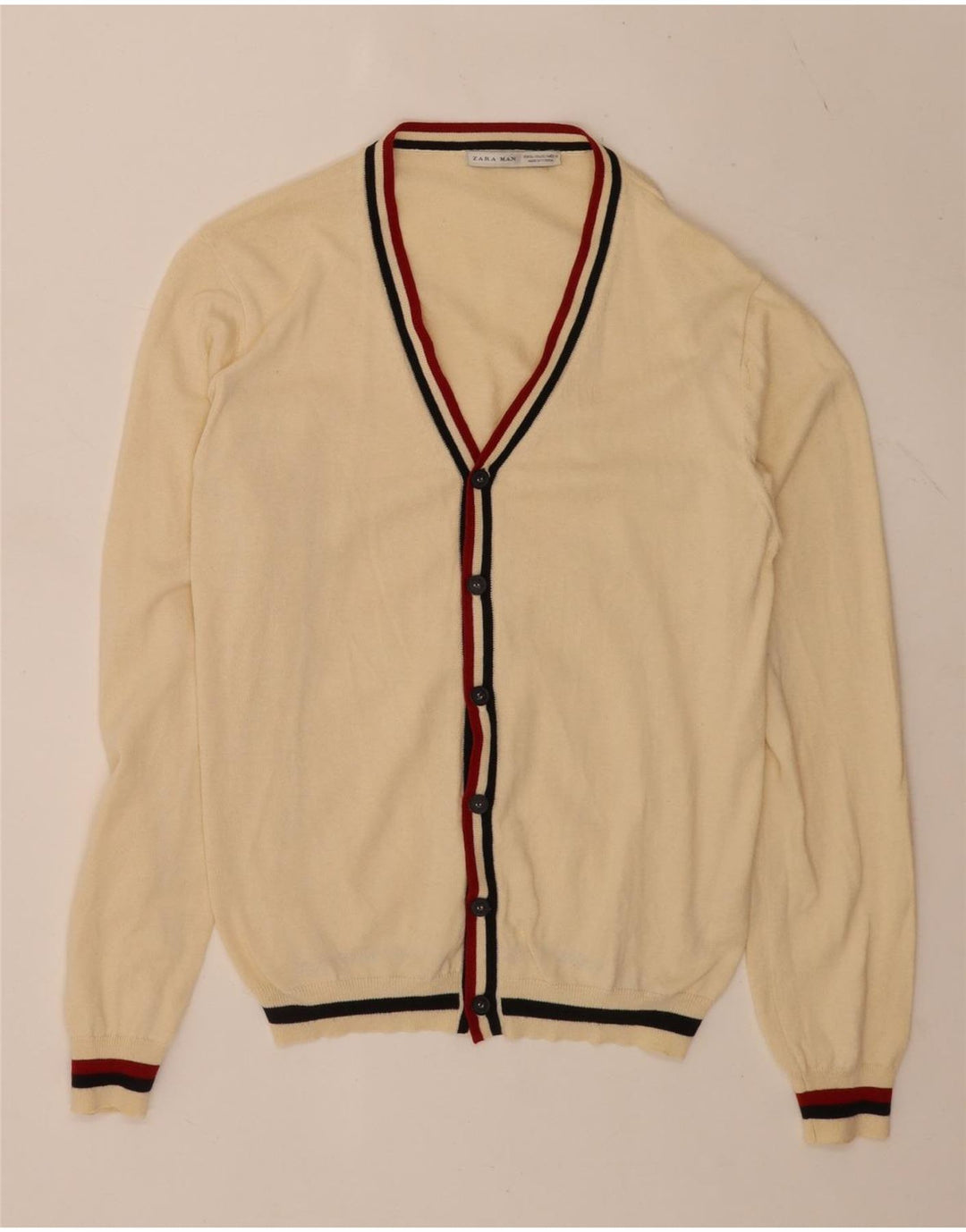 Zara Herre Cardigan Sweater XL Beige Stribet Akryl