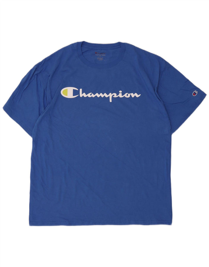 Champion Herre Grafisk T-Shirt Top XL Blå Bomuld