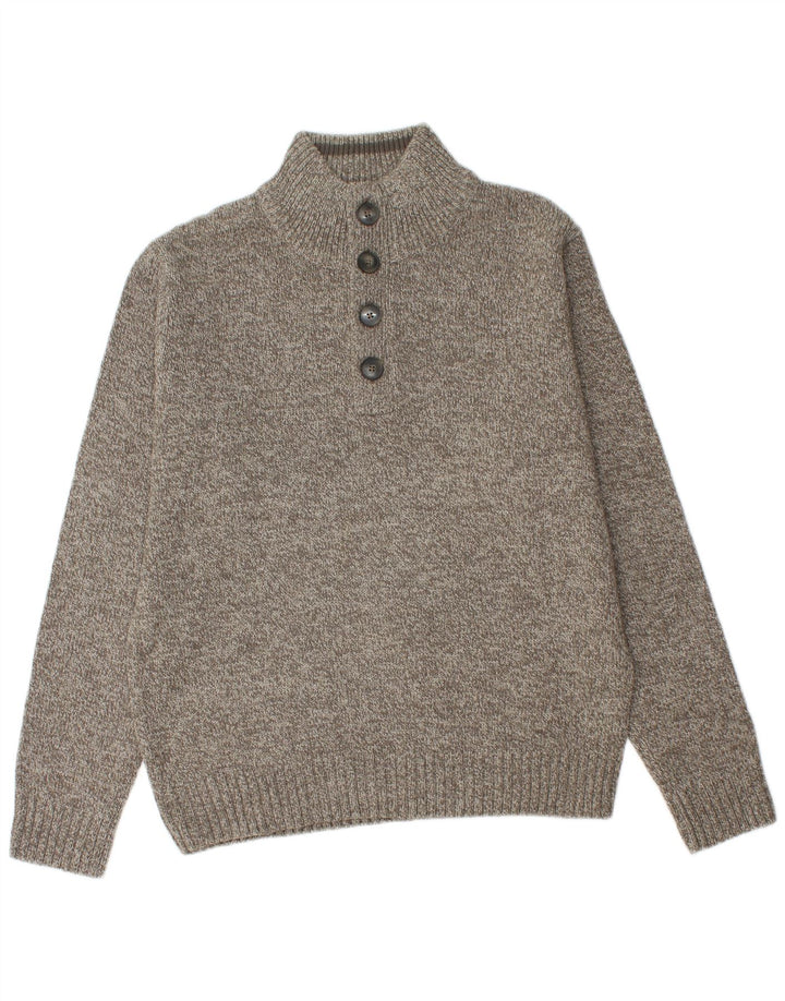 Marks & Spencer Herre Button Neck Jumper Sweater Medium Grå Akryl