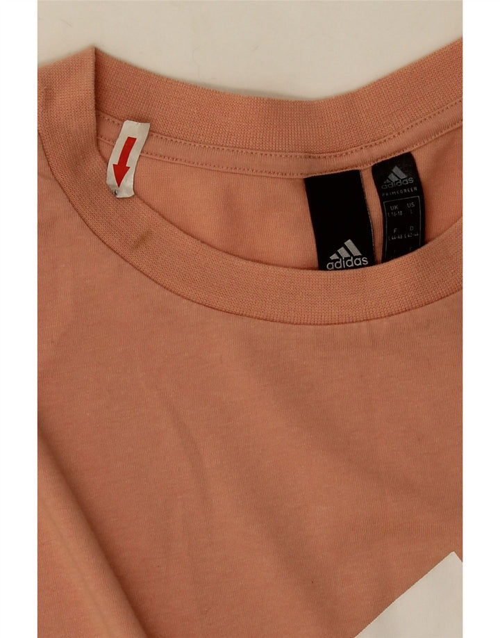 Adidas Dame Oversized grafisk T-shirt Top UK 16/18 Large Orange Polyester