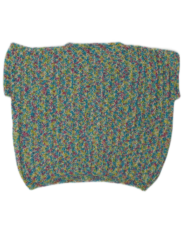 Vintage Kvinders Crop Boat Neck Jumper Sweater UK 16 Large Green Flecked