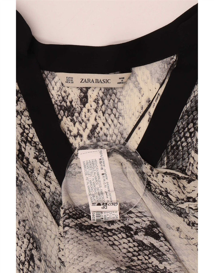 Zara Dame Langærmet Tunika Top UK 14 Medium Grey Animal Print Polyester
