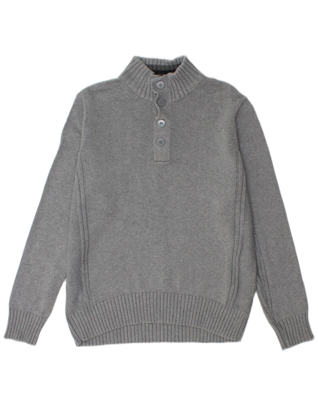 Marks & Spencer Herre Blue Harbor Button Neck Jumper Sweater Medium Grey