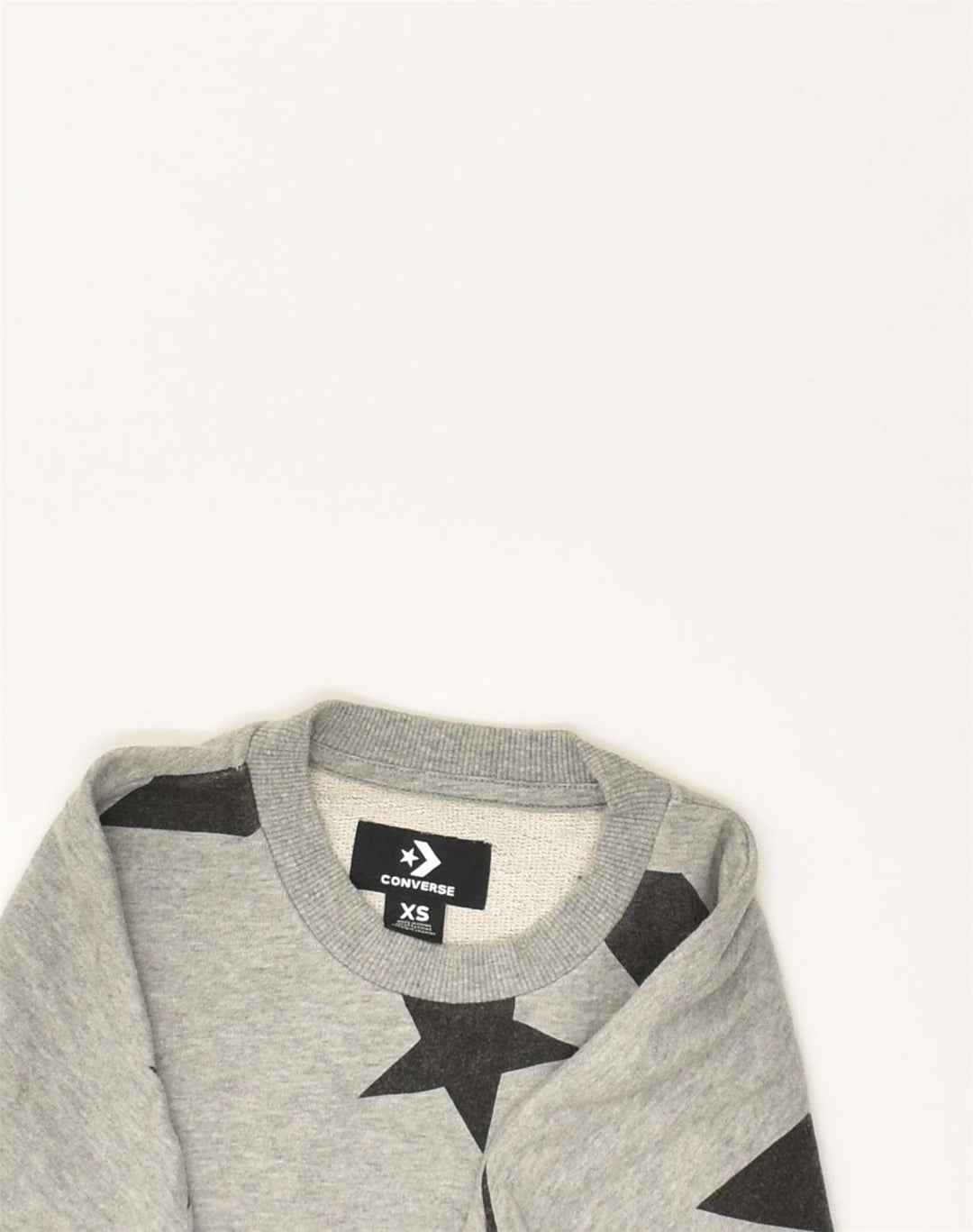 CONVERSE Womens Crop Sweatshirt Jumper UK 6 XS Grey Geometric Cotton | Vintage Converse | Thrift | Second-Hand Converse | Used Clothing | Messina Hembry 
