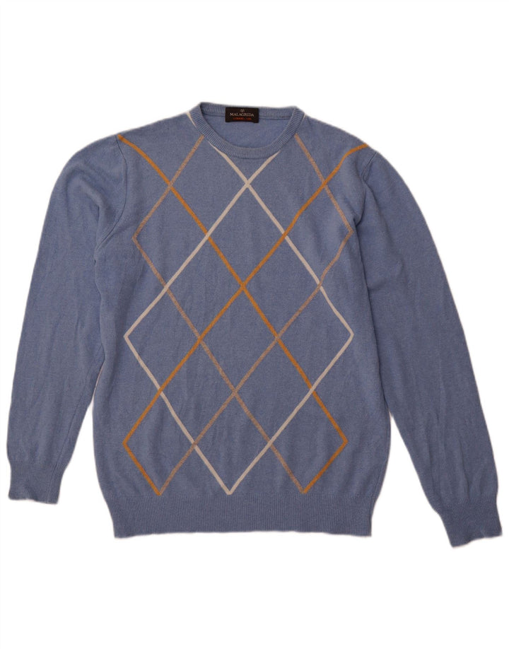 MALAGRIDA Herre sweater med rund hals, stor blå Argyle/Diamant