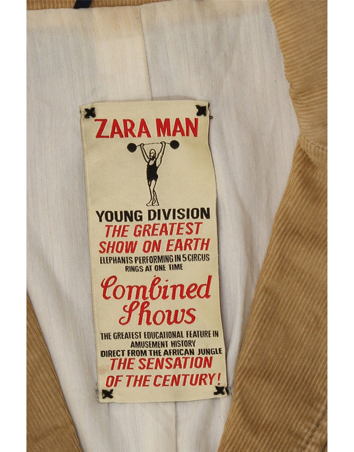 Zara Herre Corduroy 2 Button Blazer Jacket UK 40 Large Beige