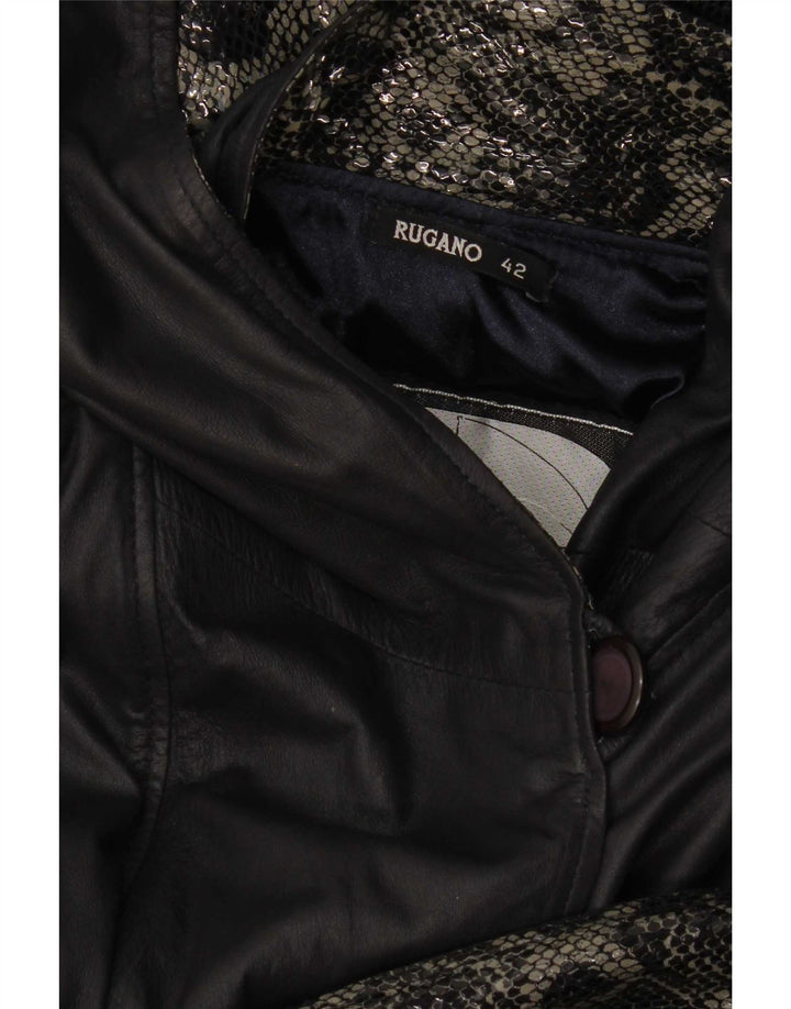 Rugano Dame Hætte Læder Frakke IT 42 Medium Navy Blue Animal Print