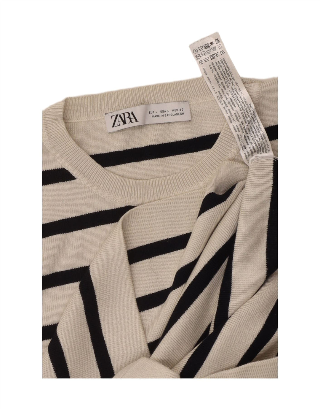 ZARA Womens Crop Blouse Top UK 12 Large Beige Striped Viscose