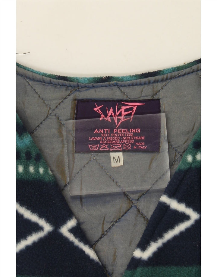 Vintage Dame Fleece Gilet UK 14 Medium Green Argyle/Diamond Retro