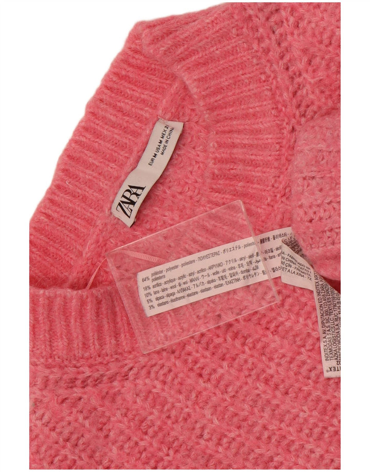 Zara Womens Crop Oversized Crew Neck Jumper Sweater UK 14 Medium Pink