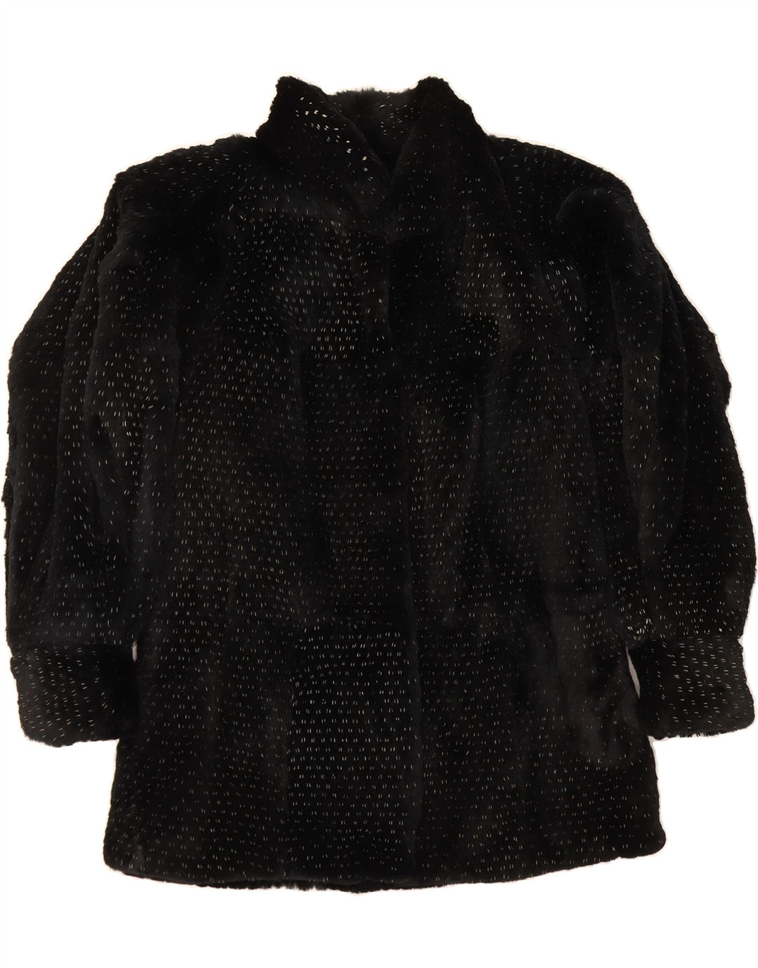 VINTAGE Womens Faux Fur Overcoat UK 14 Medium Black Spotted Vintage Vintage and Second-Hand Vintage from Messina Hembry 