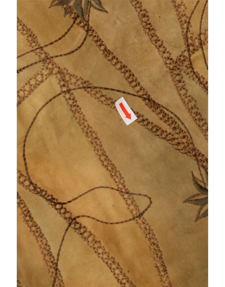 VINTAGE Dame ruskindsvest EU 38 Medium Brown Floral Læder