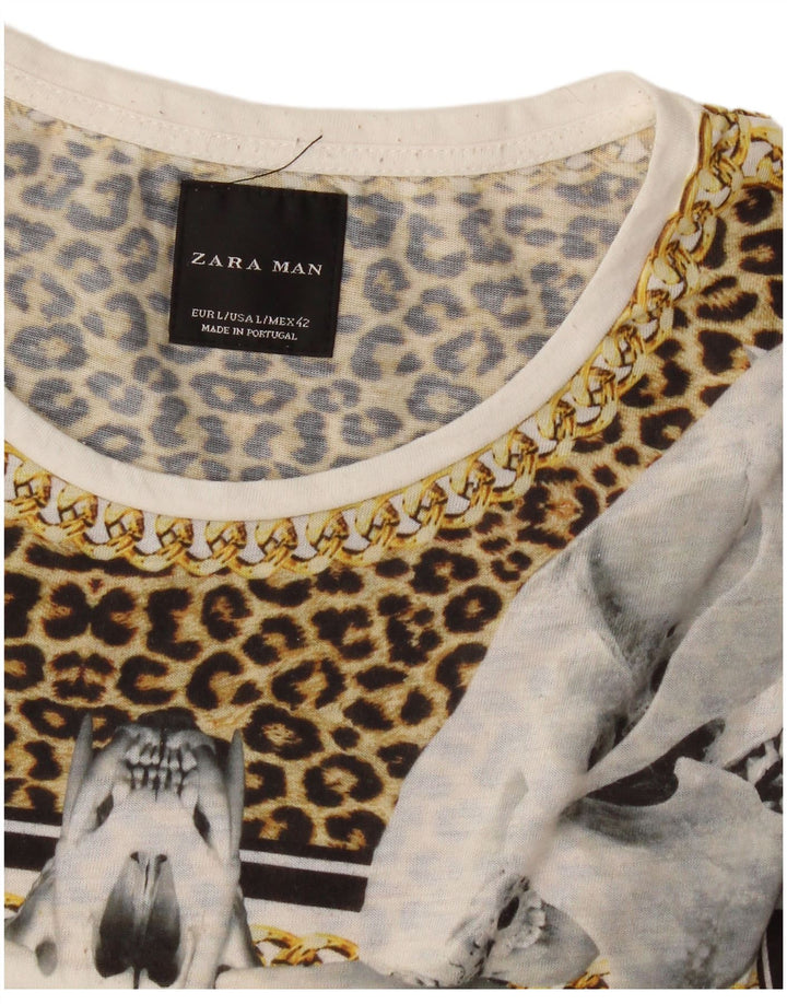 Zara Herre Grafisk T-Shirt Top Stort hvidt dyreprint