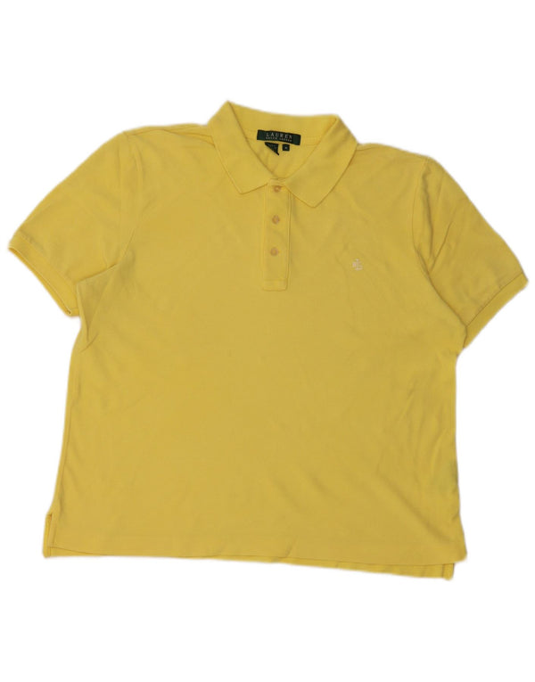 RALPH LAUREN Dame Crop Polo Shirt UK 14 Medium Gul Bomuld