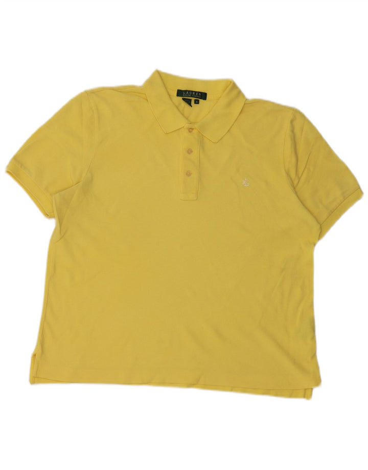 RALPH LAUREN Dame Crop Polo Shirt UK 14 Medium Gul Bomuld