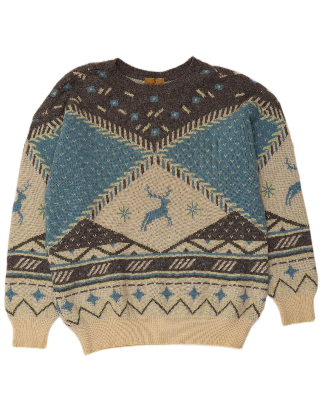 TRUSSARDI JEANS Herre sweater med rund hals, stor Off White Fair Isle