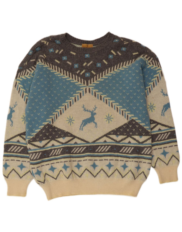 TRUSSARDI JEANS Herre sweater med rund hals, stor Off White Fair Isle