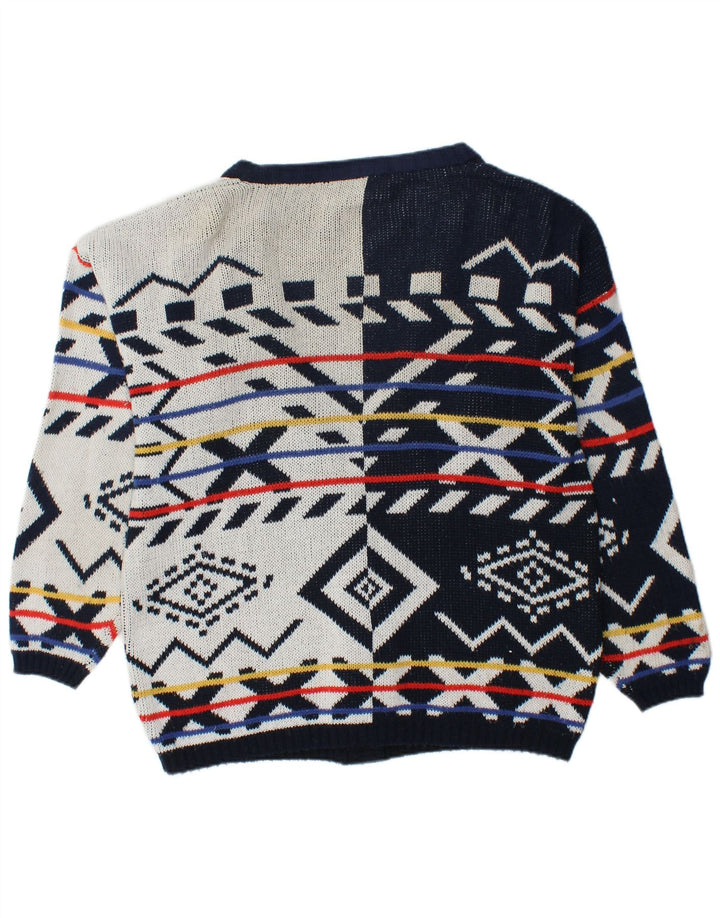 VINTAGE Dame Oversized Cardigan Sweater UK 16 Large Navy Blue Geometric