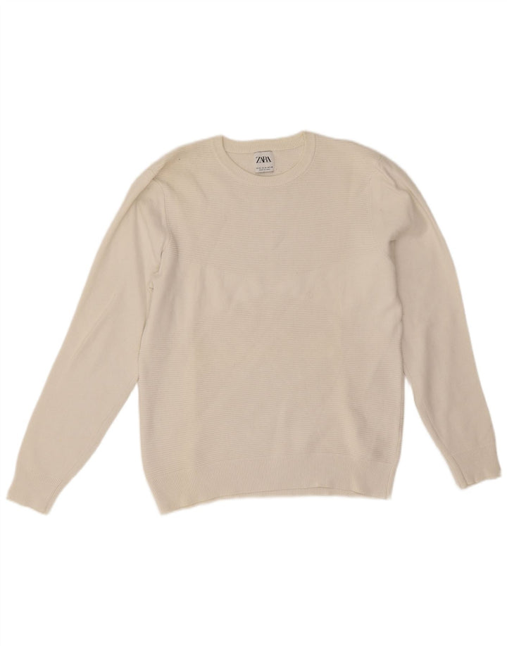 Zara Herre sweater med rund hals, mellem hvid bomuld