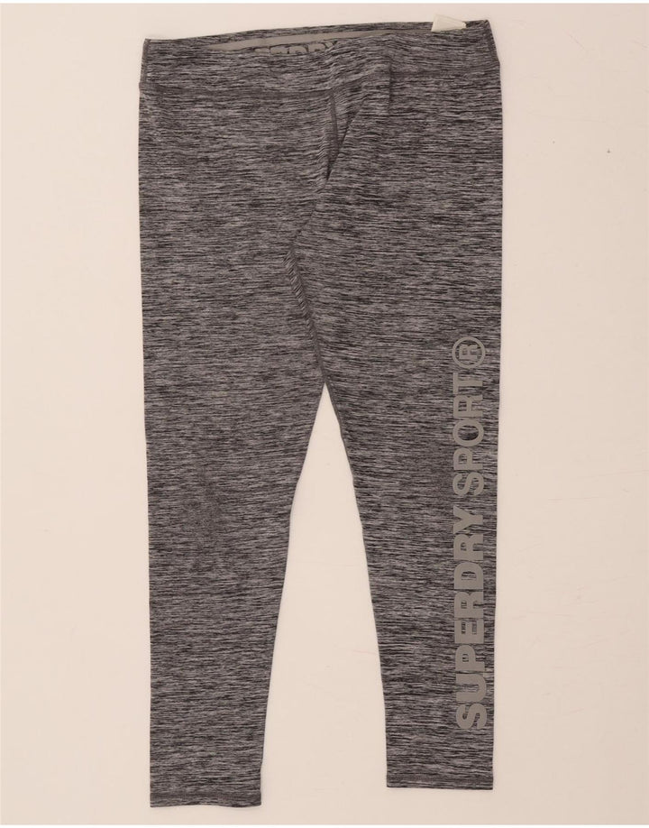 SUPERDRY Grafiske Leggings til kvinder UK 14 Large Grå Flecked Polyester