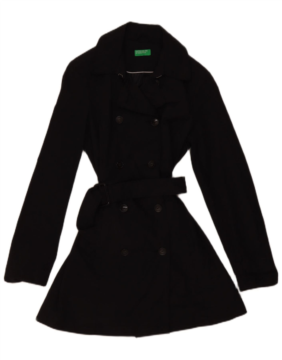 Benetton Dame Trench Coat UK 12 Medium Sort Bomuld