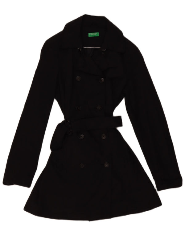 Benetton Dame Trench Coat UK 12 Medium Sort Bomuld