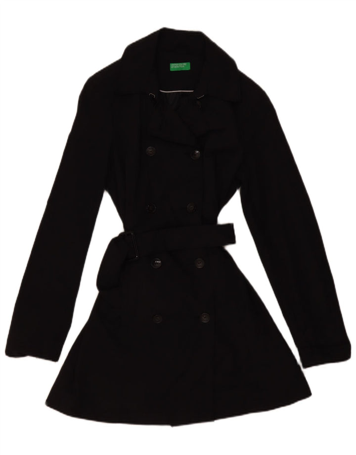 Benetton Dame Trench Coat UK 12 Medium Sort Bomuld
