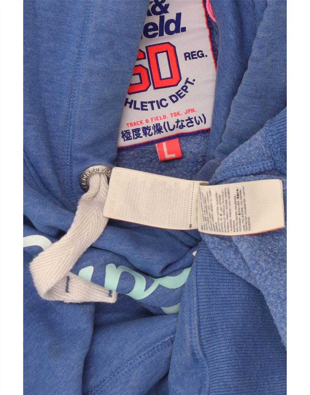 SUPERDRY Grafisk hættetrøje til kvinder UK 16 Stor, blå flækket bomuld