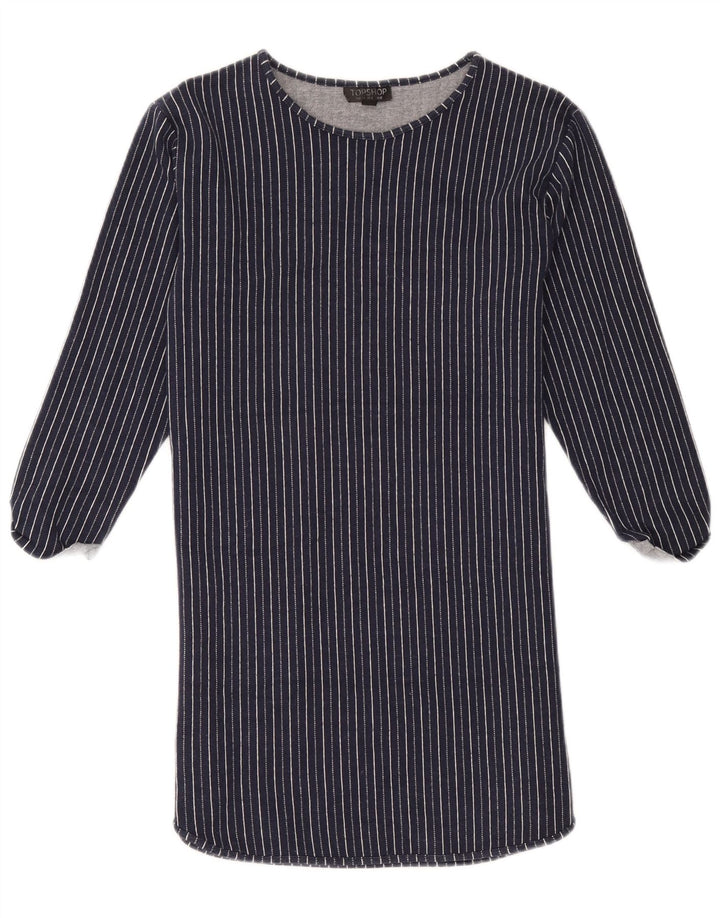 Topshop Dame Shift Dress UK 12 Mellem marineblå stribet bomuld