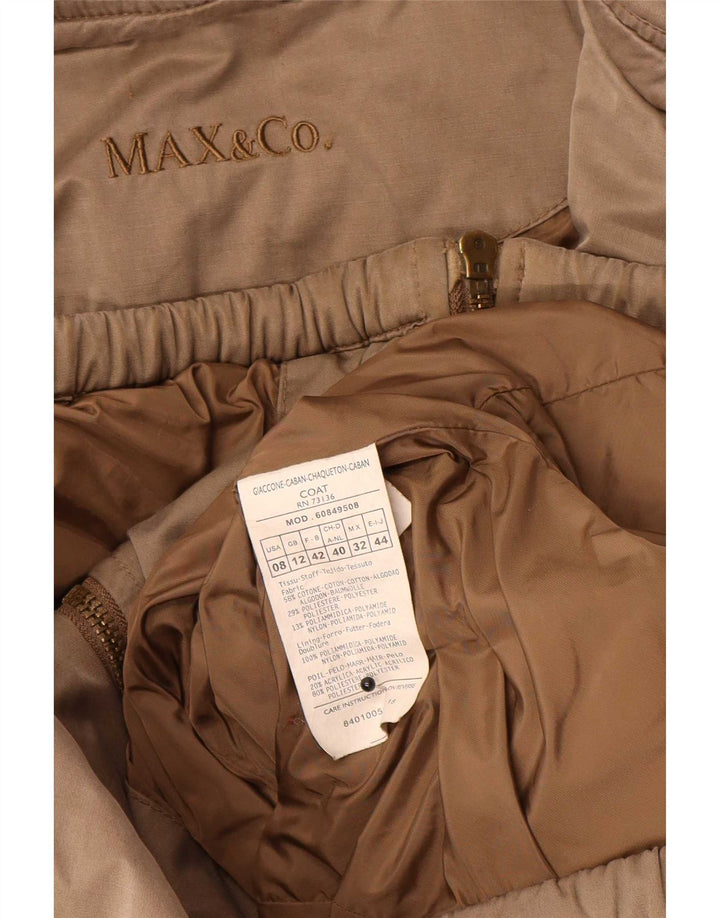 Max & Co. Dame hætte polstret frakke UK 12 medium brun bomuld