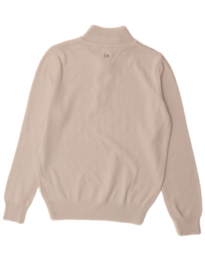 Calvin Klein Herre Zip Neck Sweater Small White Bomuld