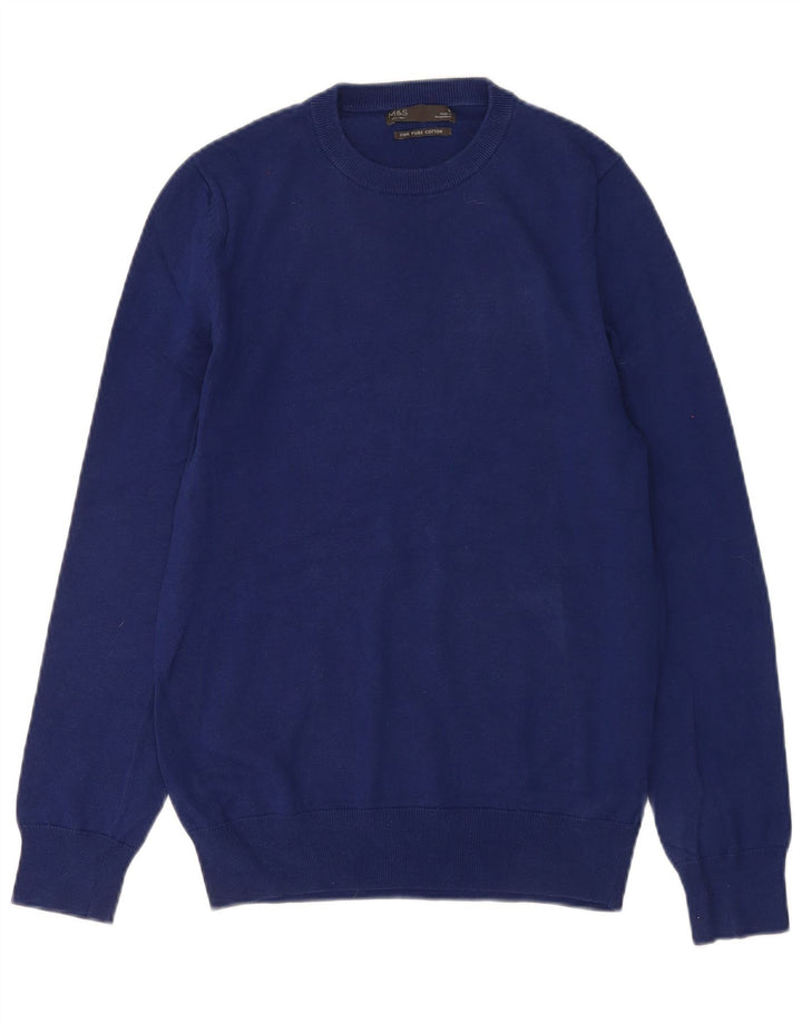 Marks & Spencer Herre sweater med rund hals, lille blå bomuld