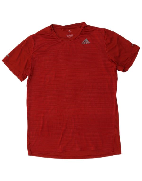 Adidas Herre Climalite T-Shirt Top Medium Rød Stribet Polyester