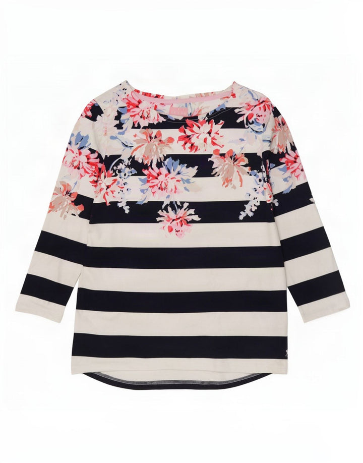 Joules Dame Top 3/4 ærmer UK 14 Medium White Floral Bomuld