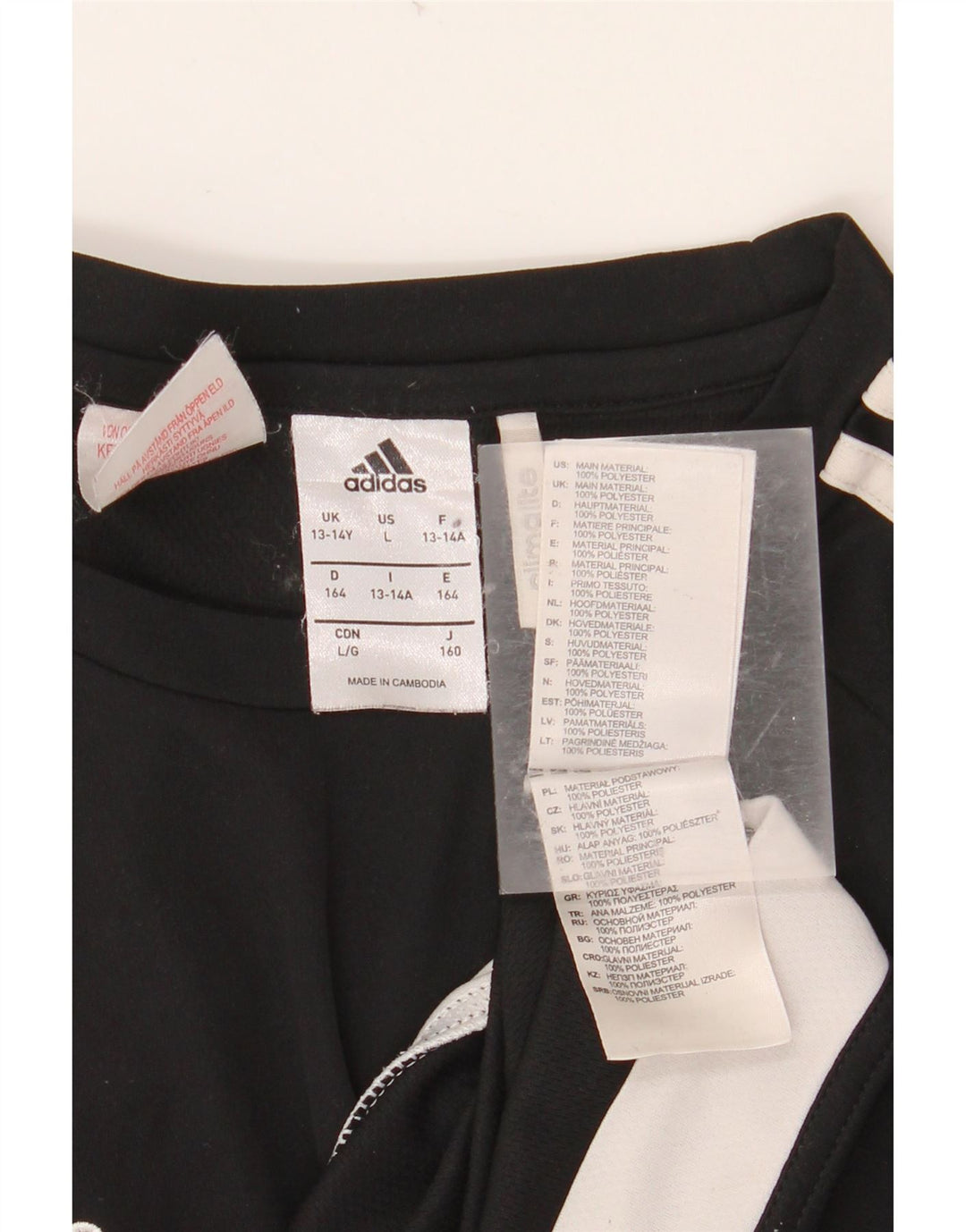 ADIDAS Boys Climalite T-Shirt Top 13-14 år Sort Colourblock Polyester