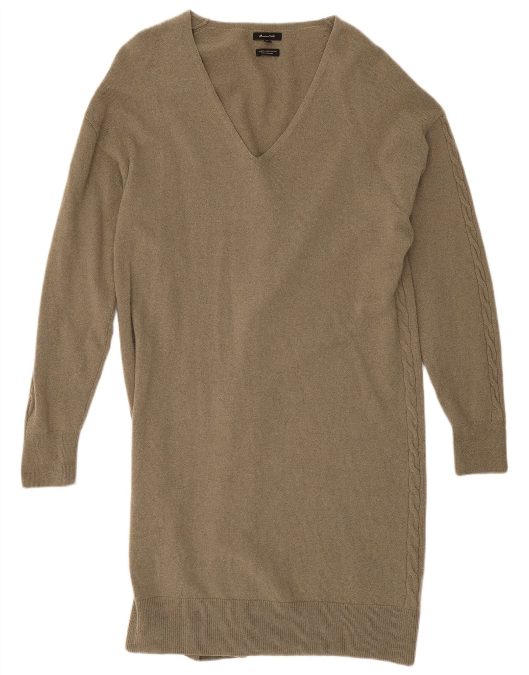Massimo Dutti Dame Langærmet Jumper Kjole UK 14 Medium Khaki Wool