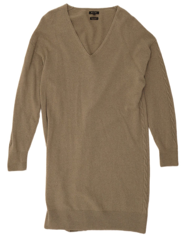 Massimo Dutti Dame Langærmet Jumper Kjole UK 14 Medium Khaki Wool