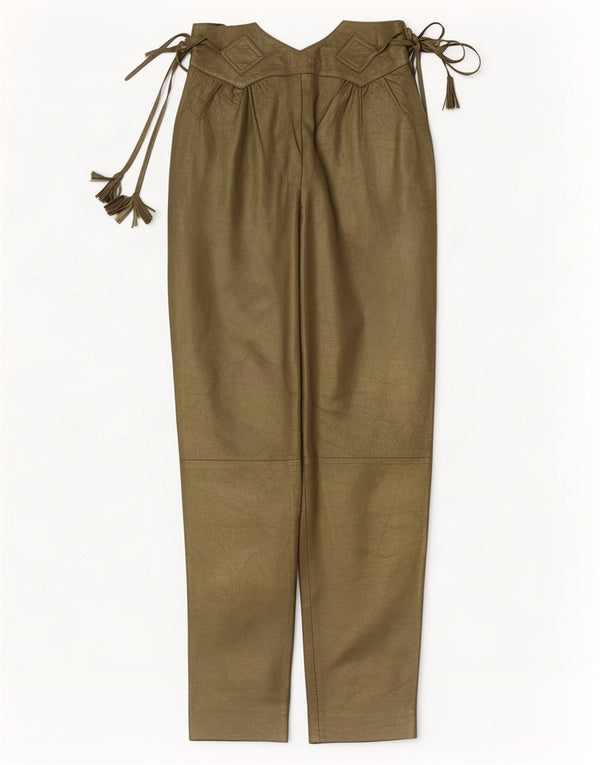Vintage kvinders højtaljede læderbukser IT 42 Medium W28 L30 Khaki