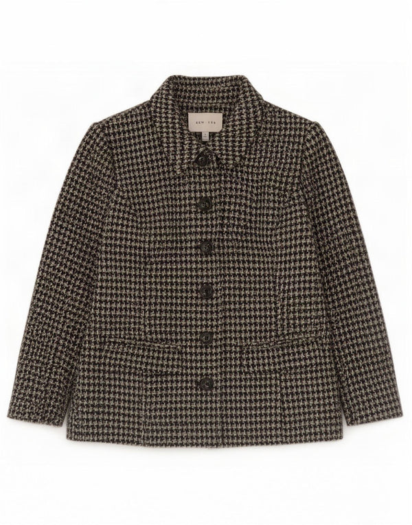 Kew Dame 6-knaps 3/4-ærmet blazerjakke UK 14 Medium Green Houndstooth