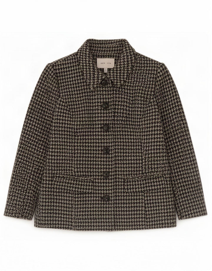Kew Dame 6-knaps 3/4-ærmet blazerjakke UK 14 Medium Green Houndstooth